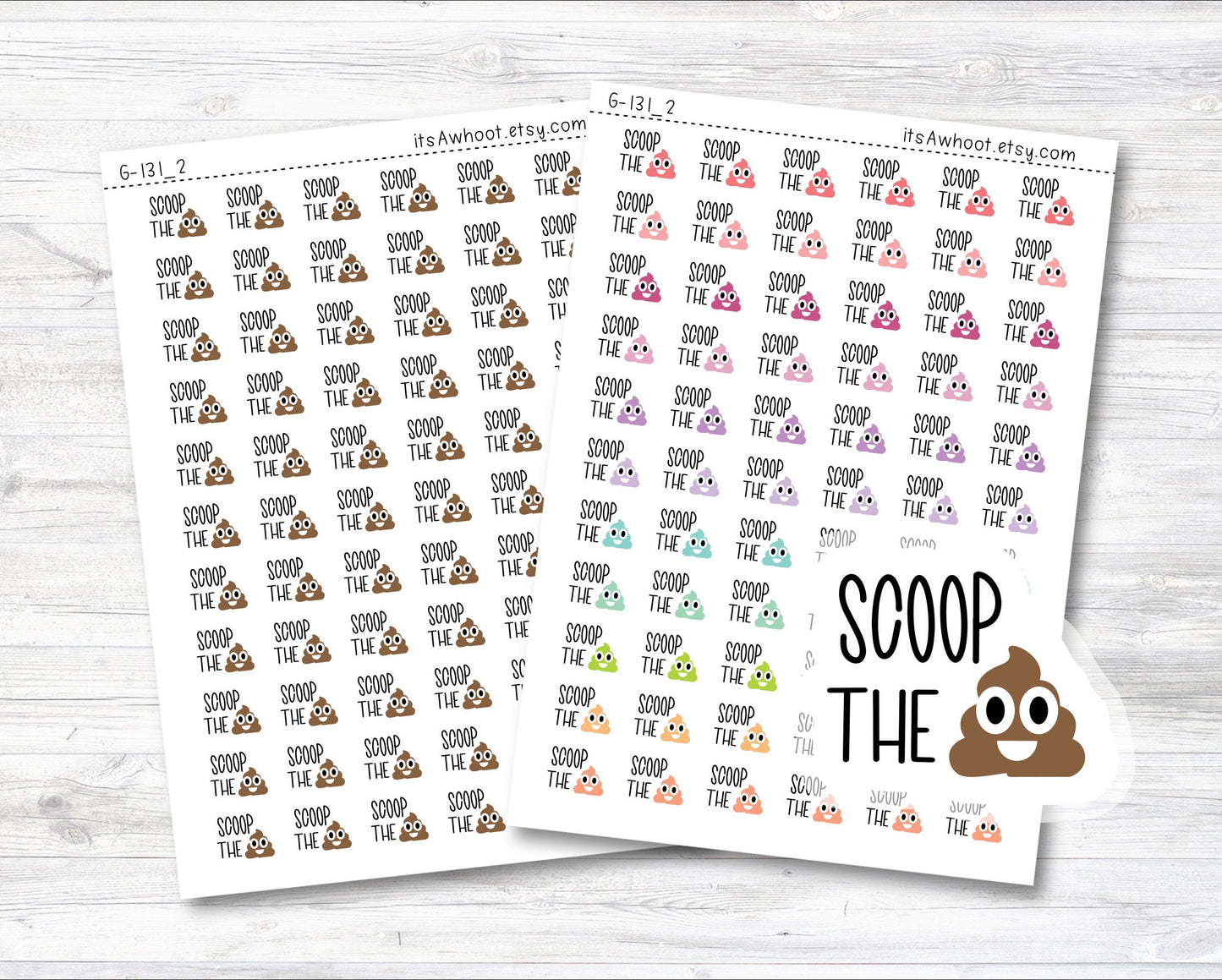 Scoop The Poop Sticker, Cat Litter Box Cleaning Reminder Planner Sticker, Poop Emoji Logo Sticker (G131_2)