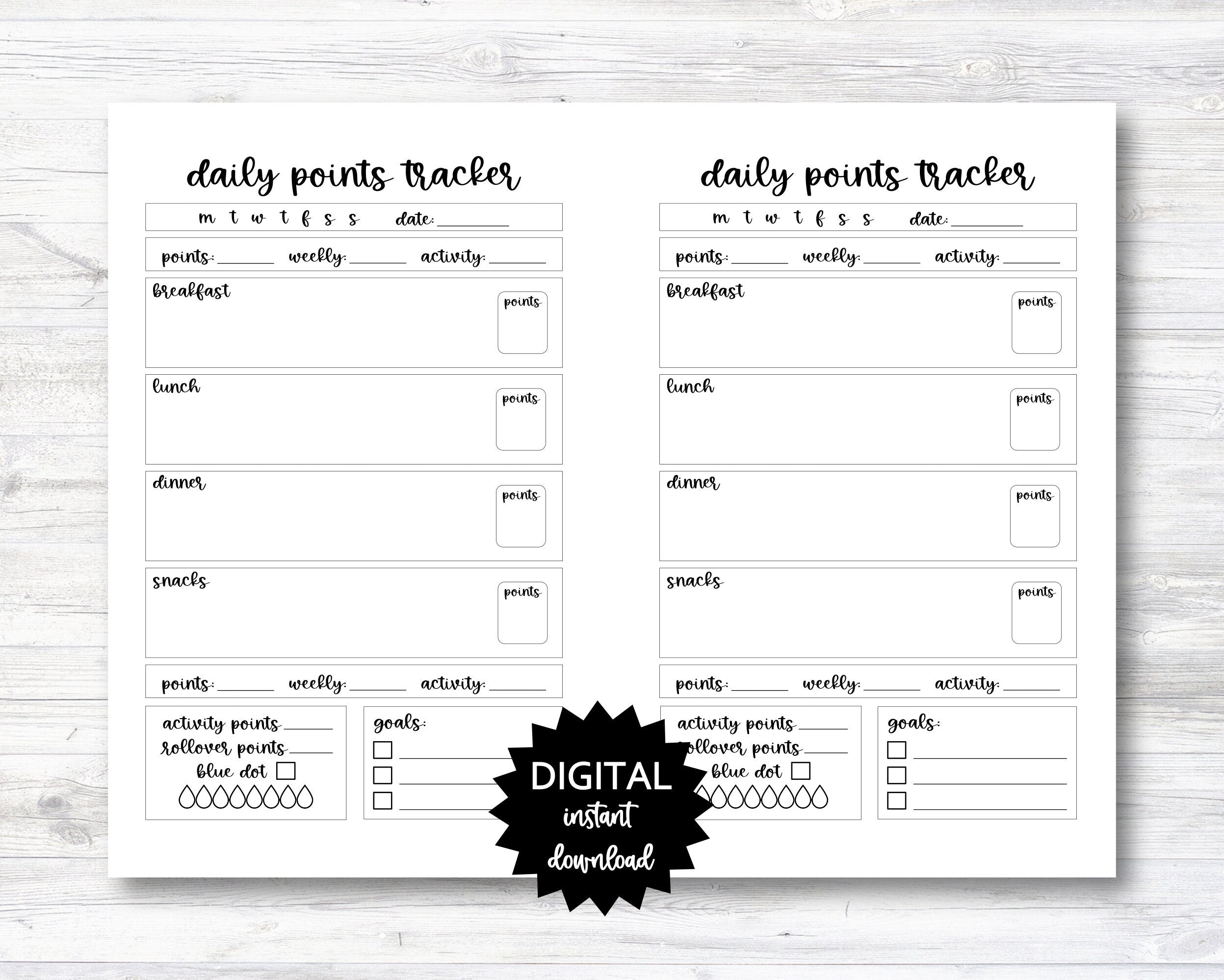 Daily Points Tracker, Point Tracker Planner Page - PRINTABLE (N004_5 ...