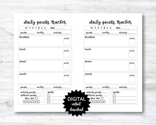 Daily Points Tracker, Point Tracker Planner Page - PRINTABLE (N004_5)