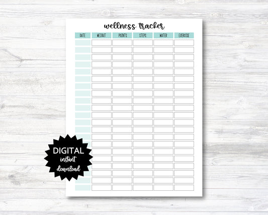 Wellness Tracking Printable, Daily Points Tracker, Weight Tracking Printable, Daily Steps/Water/Exercise Tracker - PRINTABLE (N018_2)