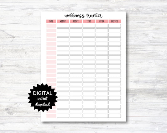 Wellness Tracking Printable, Daily Points Tracker, Weight Tracking Printable, Daily Steps/Water/Exercise Tracker - PRINTABLE (N018)