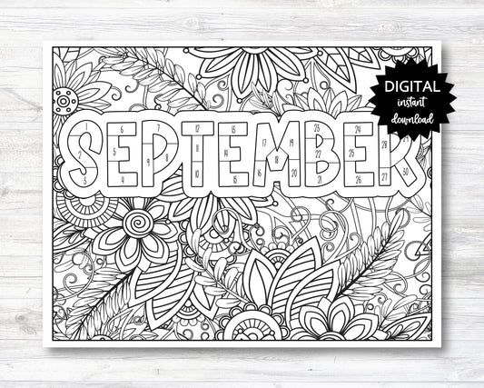 September Habit Tracker Coloring Sheet Printable, Month Habit Tracker Coloring Sheet, September Coloring Sheet - PRINTABLE (O013Sep)