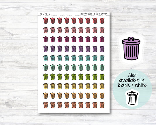 Garbage Can icon Stickers, Trash Planner Stickers, Trash / Garbage Can Doodle Stickers (G076_3)