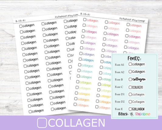COLLAGEN with Checkbox Script Stickers, Collagen Planner Stickers (B115)