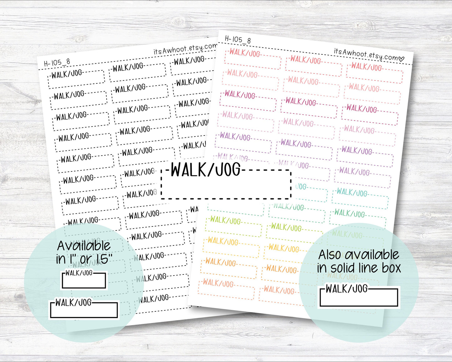 WALK/JOG Quarter Box Label Planner Stickers - One Inch or 1.5" Inch (H105_8)