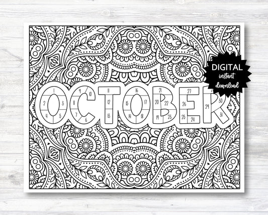 October Habit Tracker Coloring Sheet Printable, Month Habit Tracker Coloring Sheet, October Coloring Sheet - PRINTABLE (O013Oct)