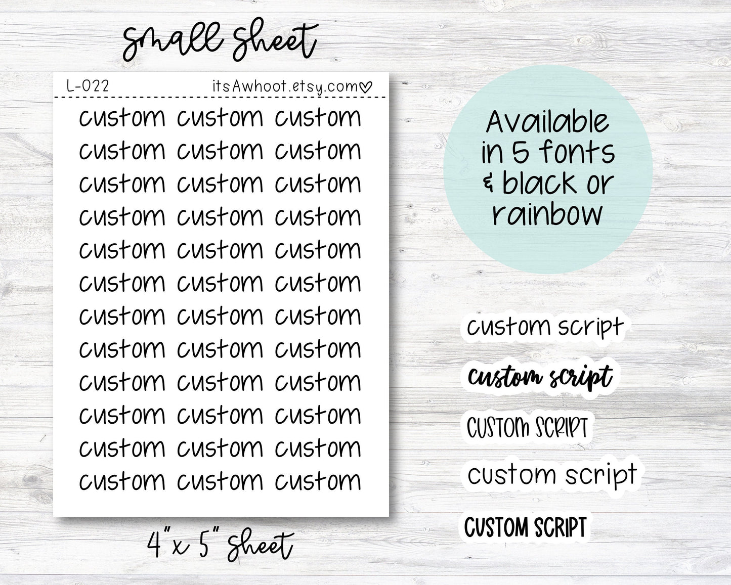 Personalized Script Planner Stickers with Your Custom Text, Custom Text Stickers - 4"x5" SMALL SHEET (L022)
