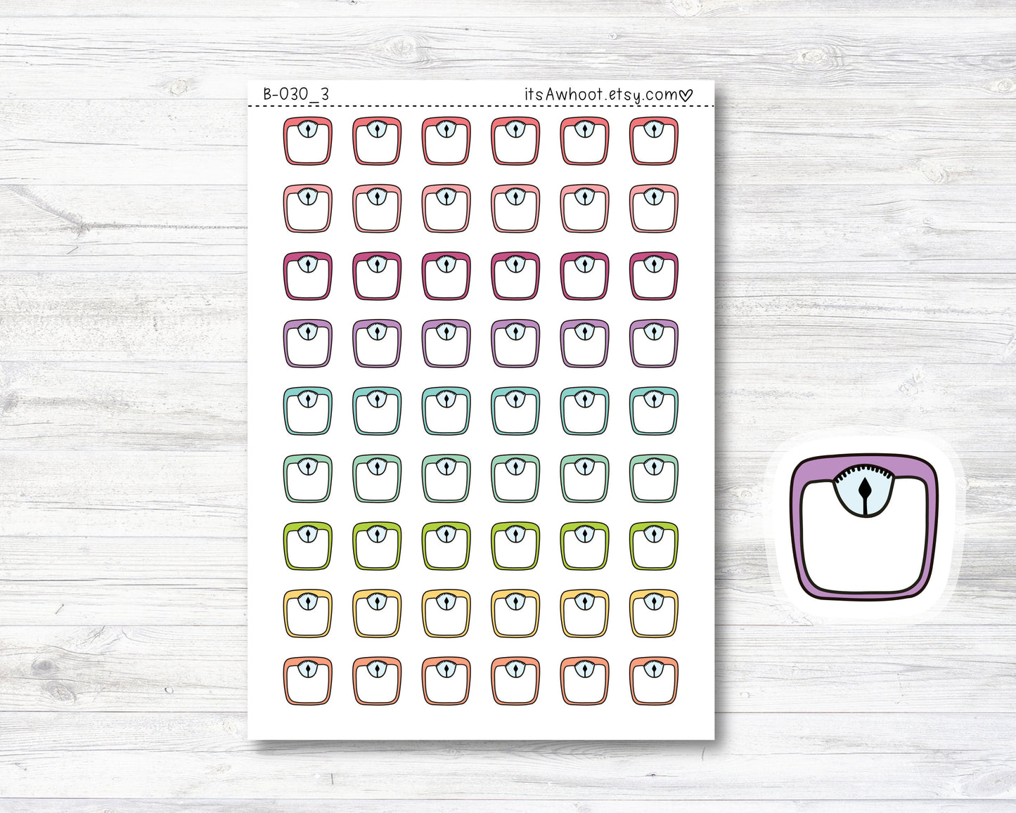 Weight Scale Doodle Icon Planner Stickers, Weight Scale Icon Stickers (B030_3)