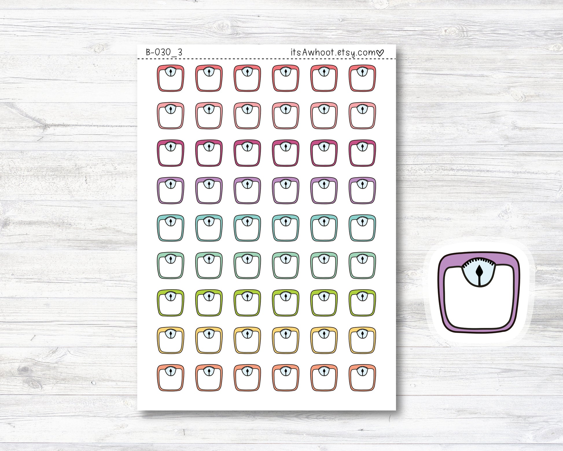 Weight Scale Doodle Icon Planner Stickers, Weight Scale Icon Stickers (B030_3)