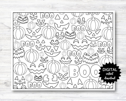 Boo Coloring Sheet Printable, Halloween Coloring Sheet, Jack-O-Lantern Coloring Sheet - PRINTABLE (O015)