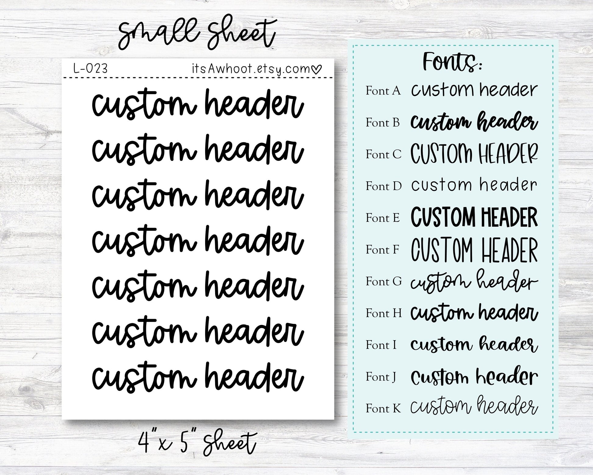 Personalized Header Planner Stickers with Your Custom Text, Custom Header Stickers - 4"x5" SMALL SHEET (L023)