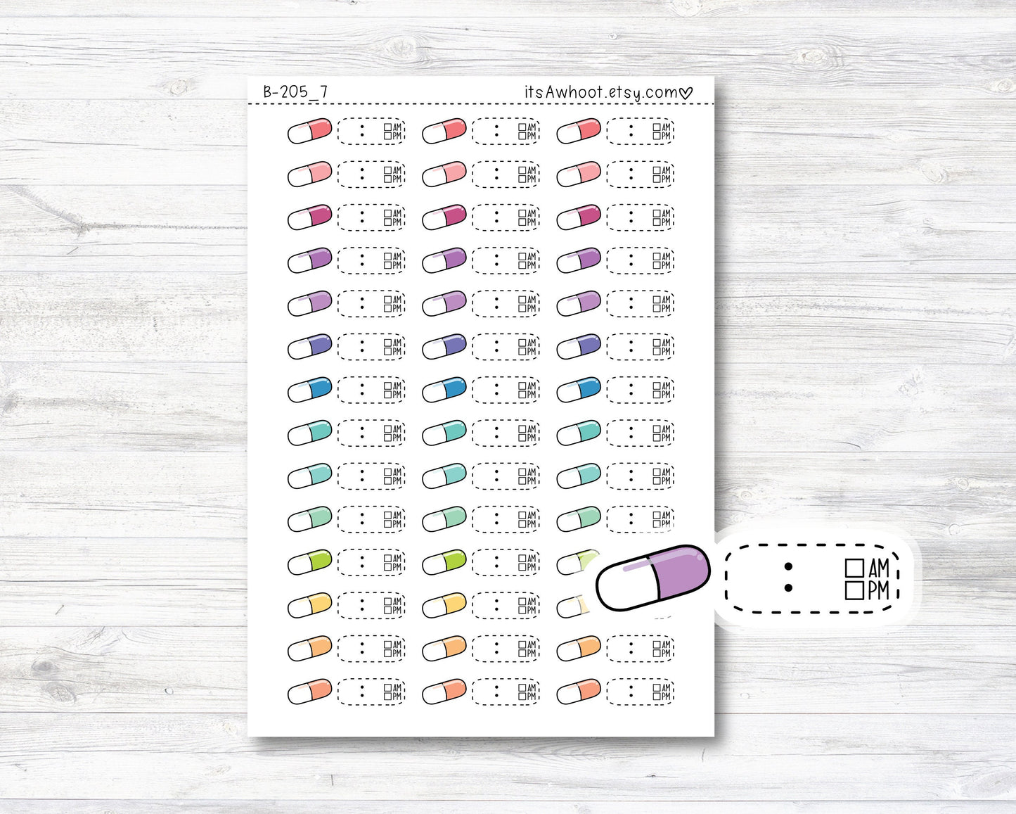 Pill Time Tracking Planner Stickers, Medicine Doodle Planner Stickers, Medication Tracking Reminder Stickers (B205_7)