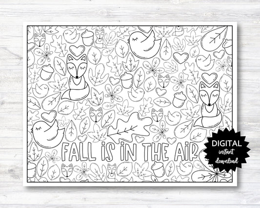 Foxy Fall Coloring Sheet Printable, Fall is in the Air Coloring Sheet, Fall Coloring Sheet - PRINTABLE (O014)