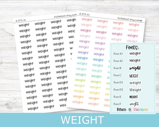 WEIGHT Script Planner Stickers - Multiple Fonts/Colors Available (A072)