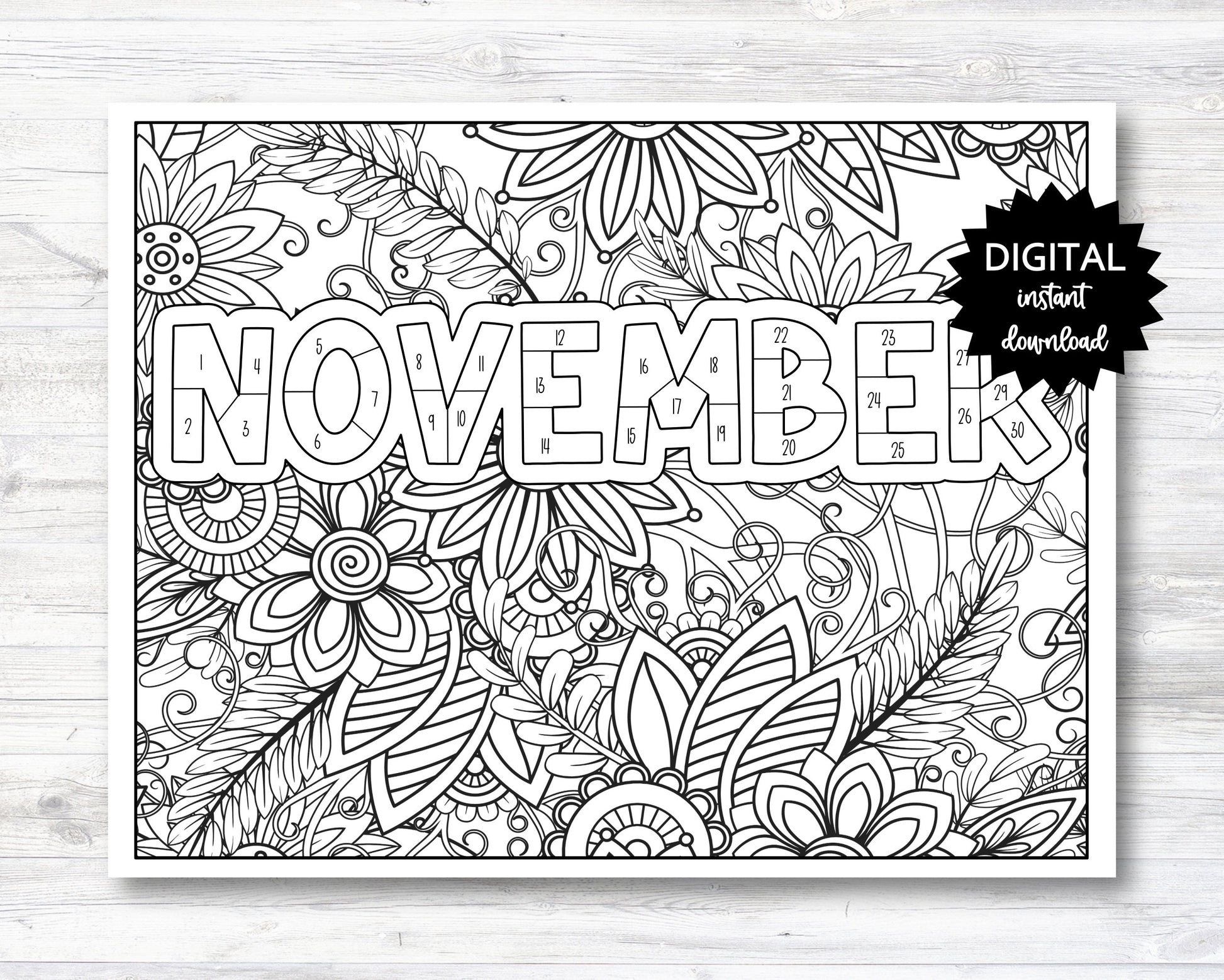 November Habit Tracker Coloring Sheet Printable, Month Habit Tracker Coloring Sheet, November Coloring Sheet - PRINTABLE (O013Nov)