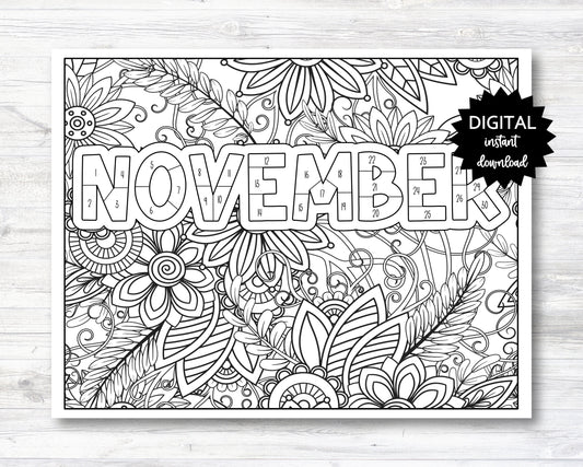 November Habit Tracker Coloring Sheet Printable, Month Habit Tracker Coloring Sheet, November Coloring Sheet - PRINTABLE (O013Nov)