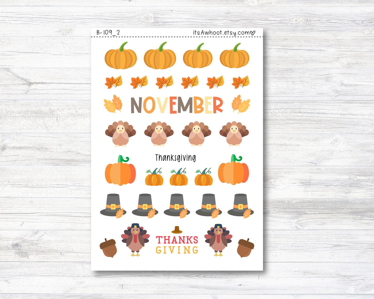 November Thanksgiving Fall Stickers, November Planner Clipart, Thanksgiving Clipart (B109_2)