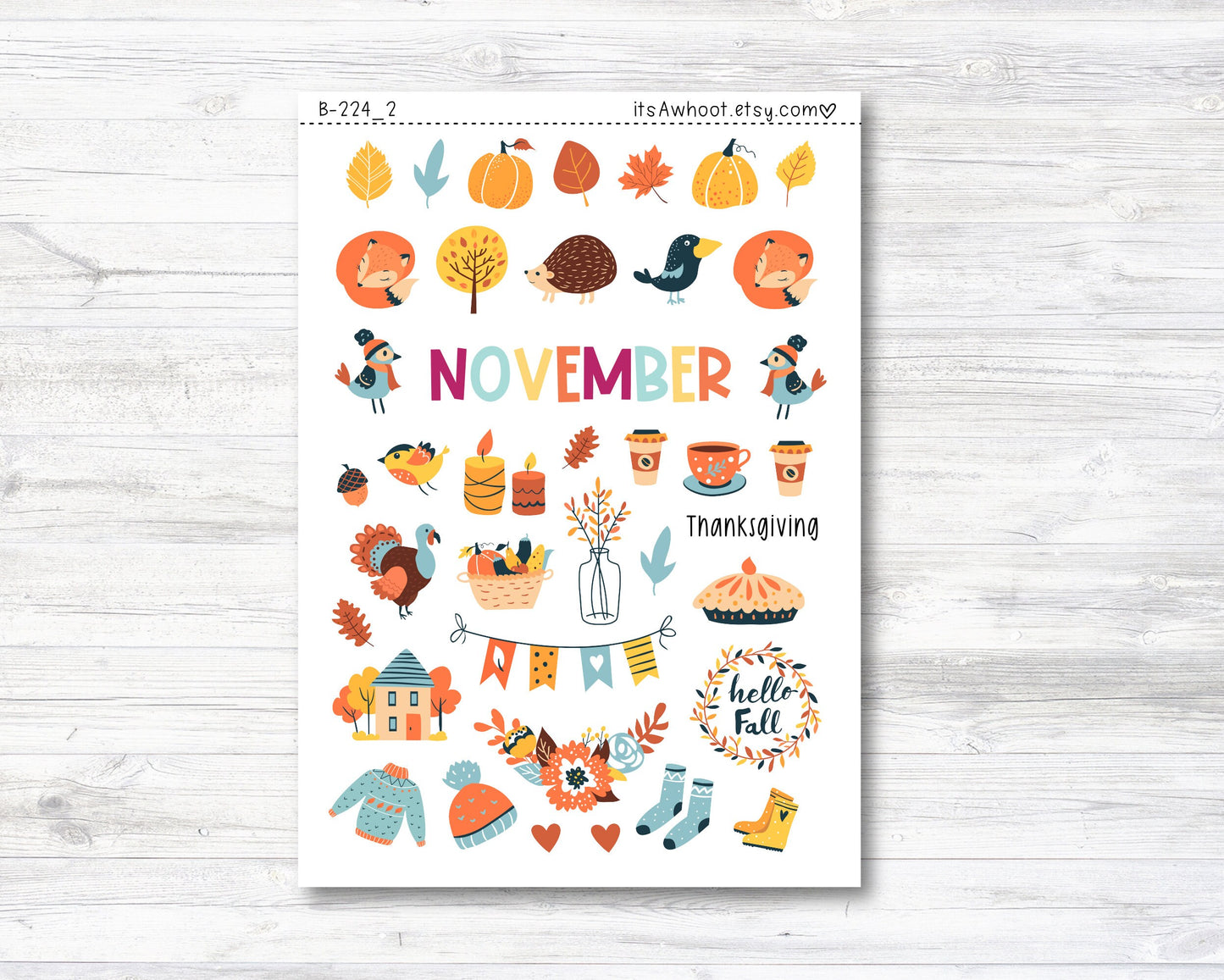 November / Fall / Thanksgiving Stickers, November Clipart Planner Stickers (B224_2-November2)