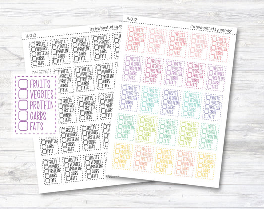 Balanced Eating Check List Stickers, 5 Food Group Tracking Planner Stickers, Healthy Eating Tracker Stickers (H012)