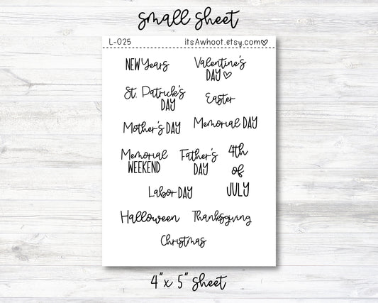 Holidays Planner Stickers - SMALL SCRIPT SHEET (L025)