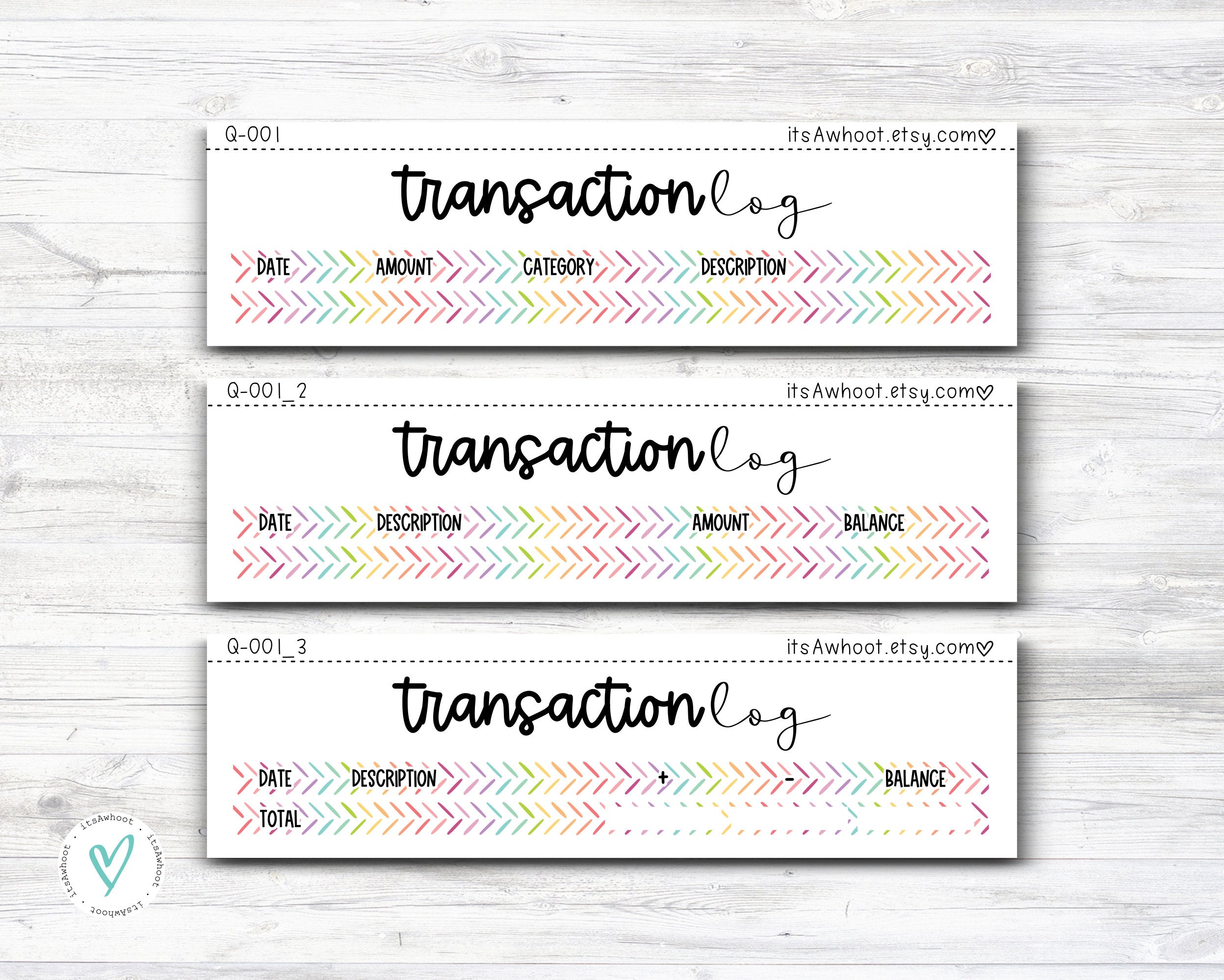 TRANSACTION LOG Budget Sticker Kit - 7x9 Planner (Q001) – itsAwhoot