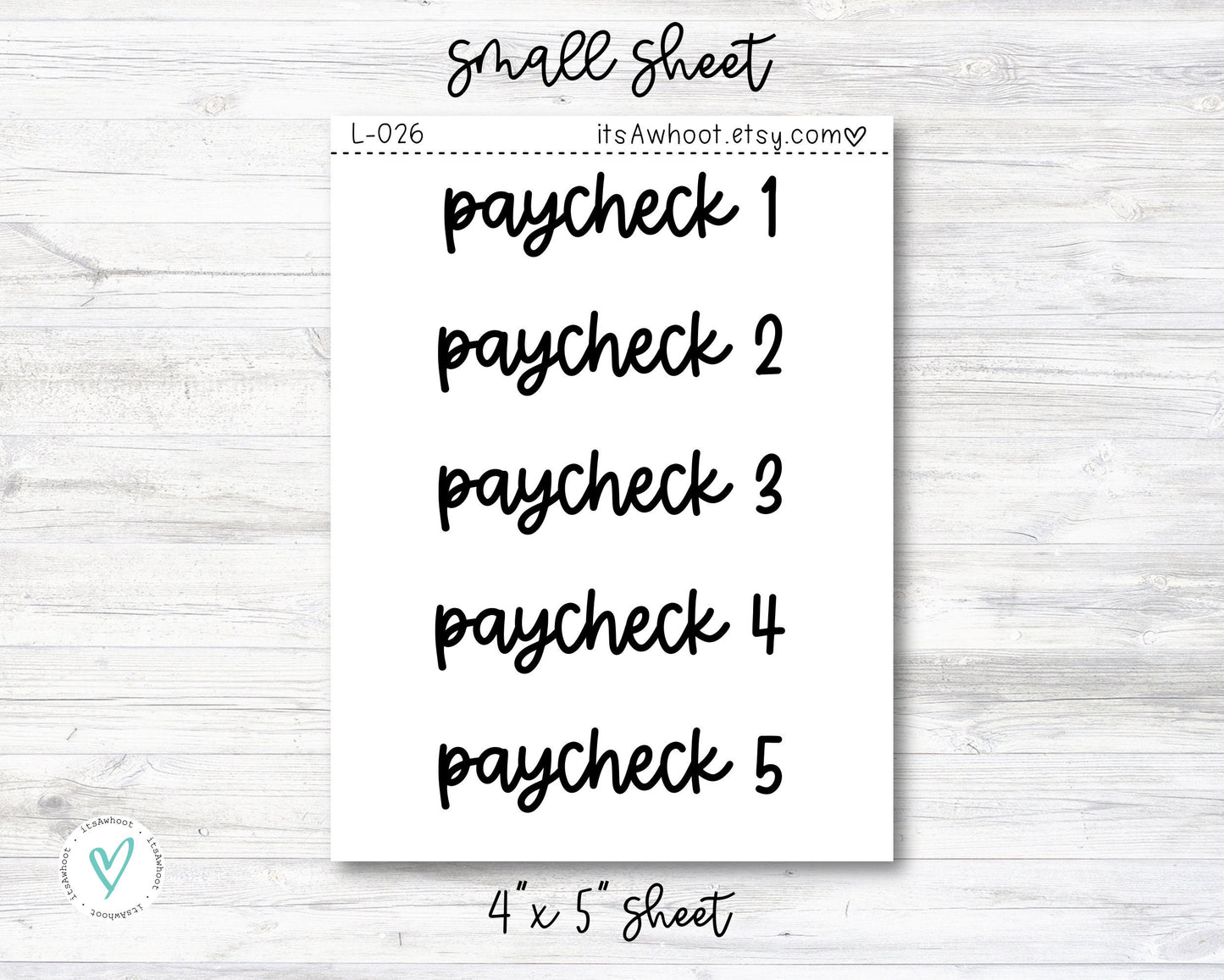 PAYCHECK Script Header Stickers, Paycheck Planner Stickers - SMALL DECO sheet (L026)