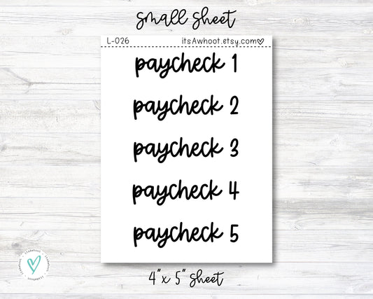PAYCHECK Script Header Stickers, Paycheck Planner Stickers - SMALL DECO sheet (L026)