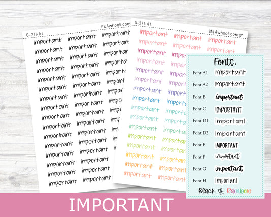 IMPORTANT Script Planner Stickers - Multiple Fonts/Colors Available (G271)