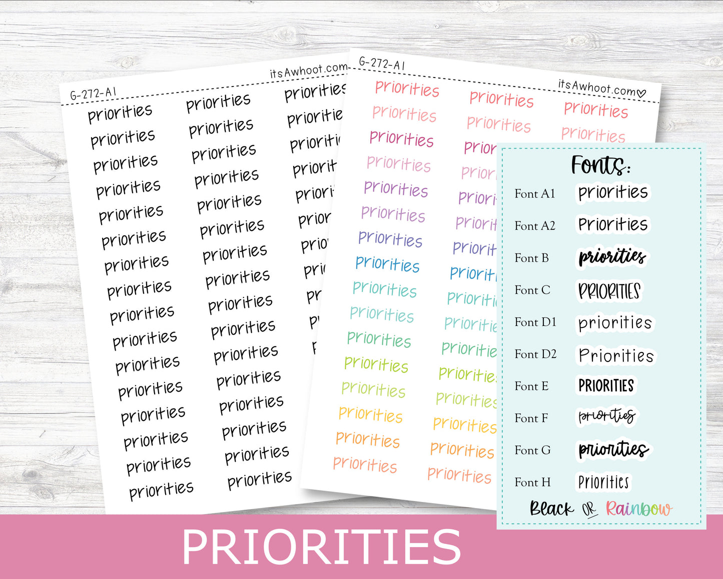 PRIORITIES Script Planner Stickers - Multiple Fonts/Colors Available (G272)