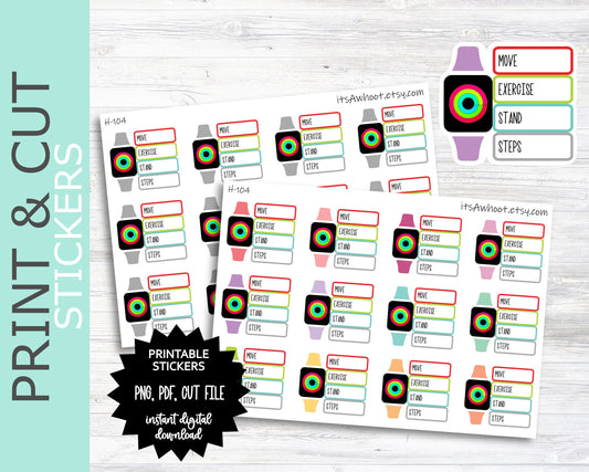 Activity Ring Stats Tracker PRINT & CUT Planner Stickers (H104PC)