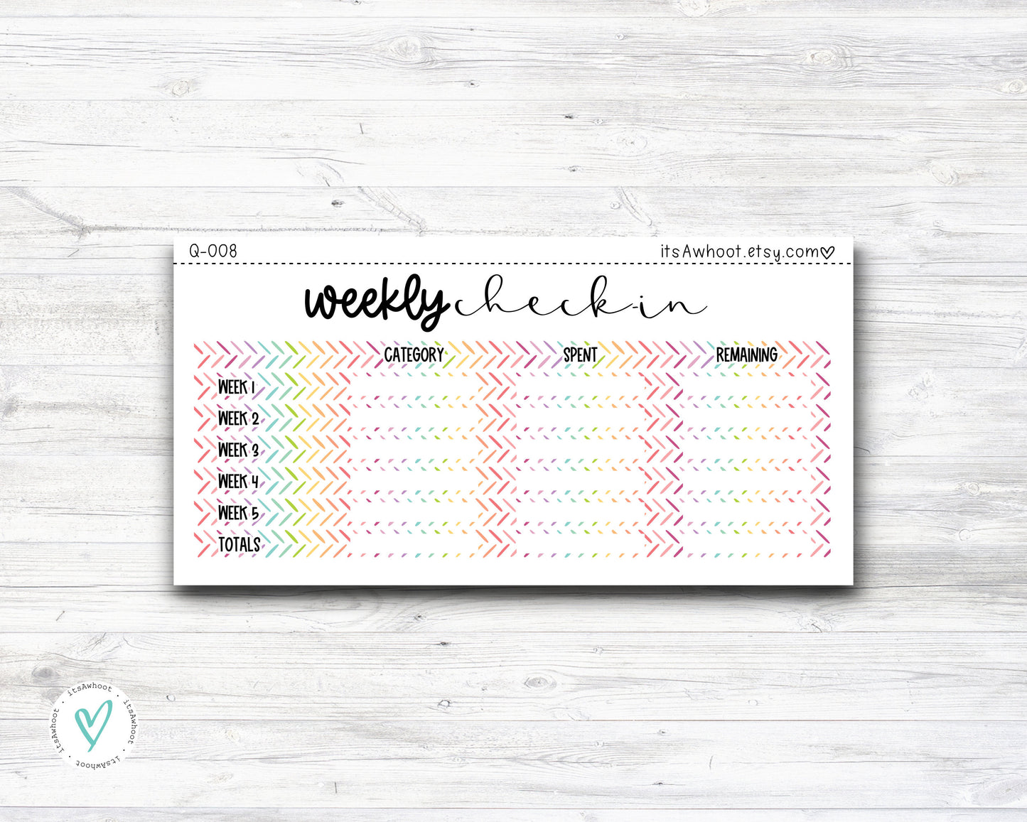 WEEKLY CHECK-IN Budget Sticker Kit - 7x9 Planner (Q008)