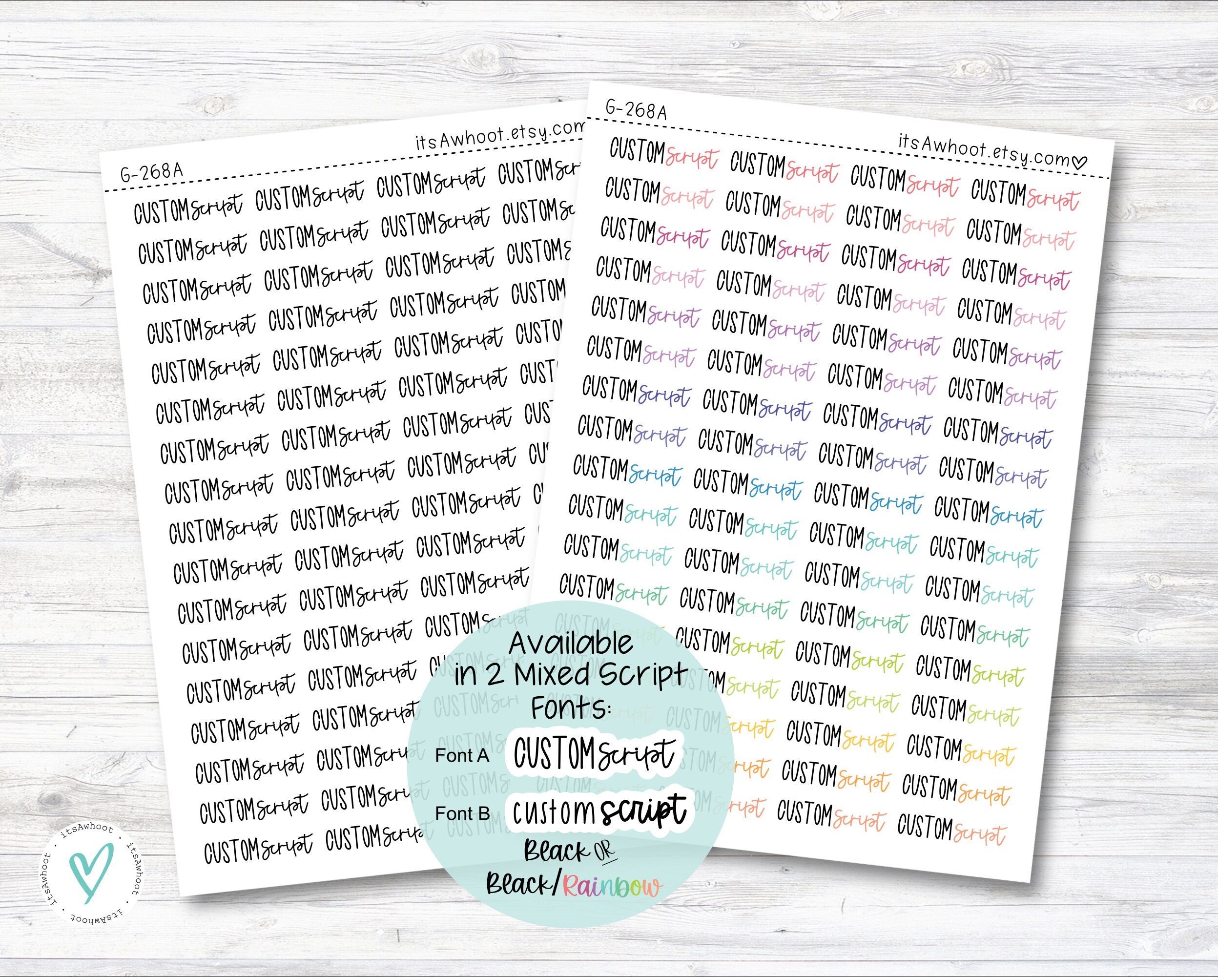 Personalized Mixed Script Planner Stickers with Your Custom Text (G268 ...