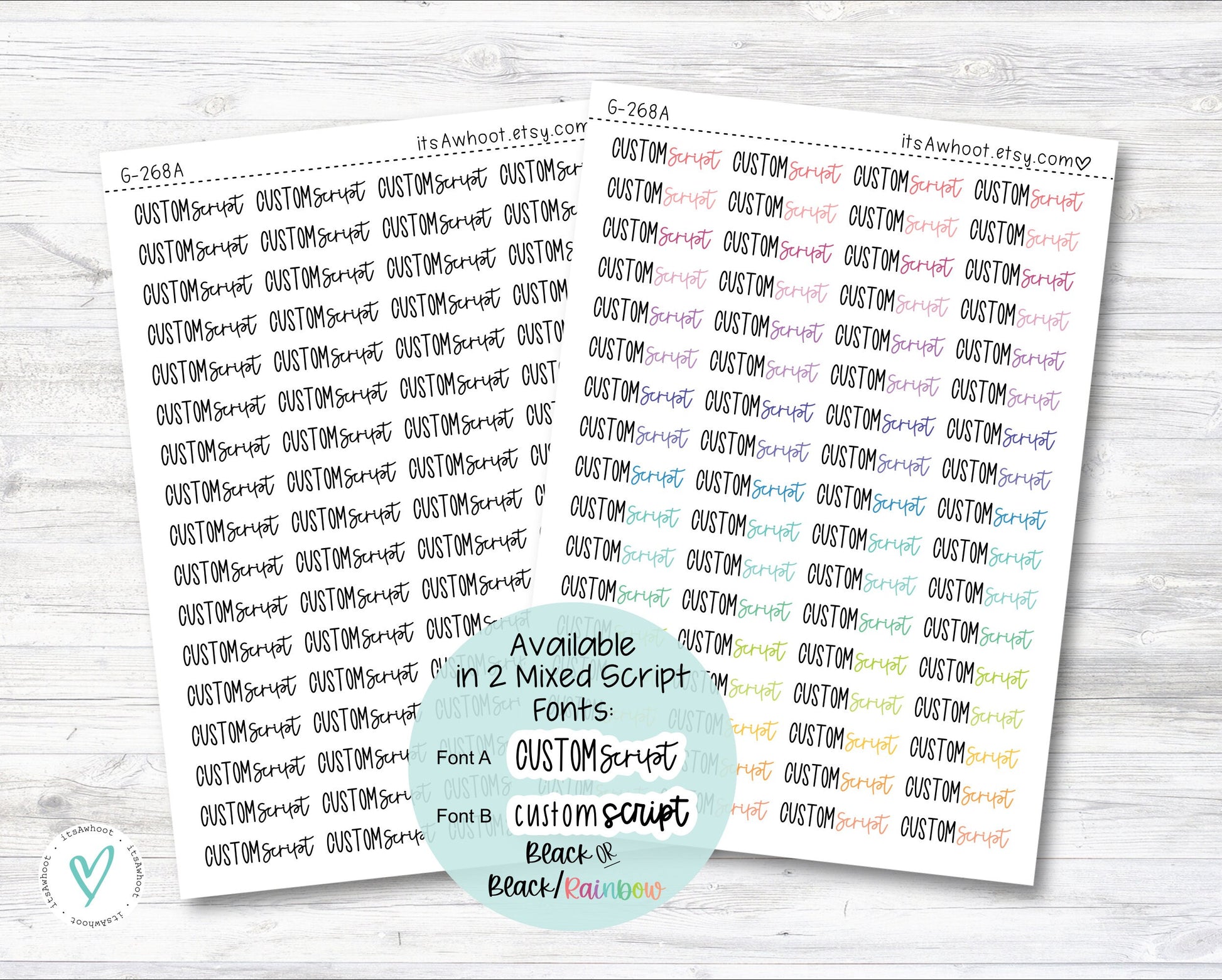 Personalized Mixed Script Planner Stickers with Your Custom Text (G268)