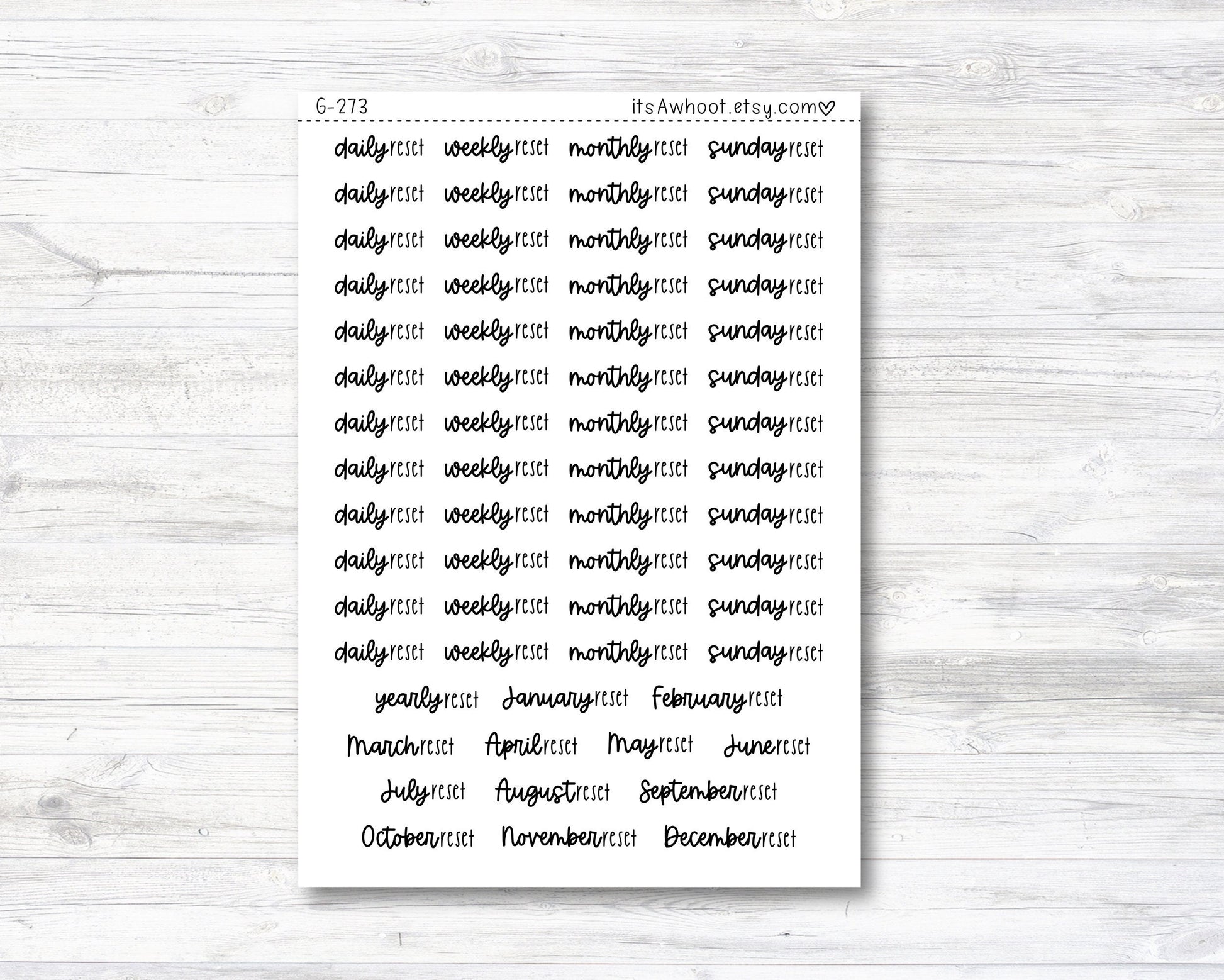 Reset Stickers - Daily, Weekly, Monthly, Sunday, Yearly Reset Planner ...
