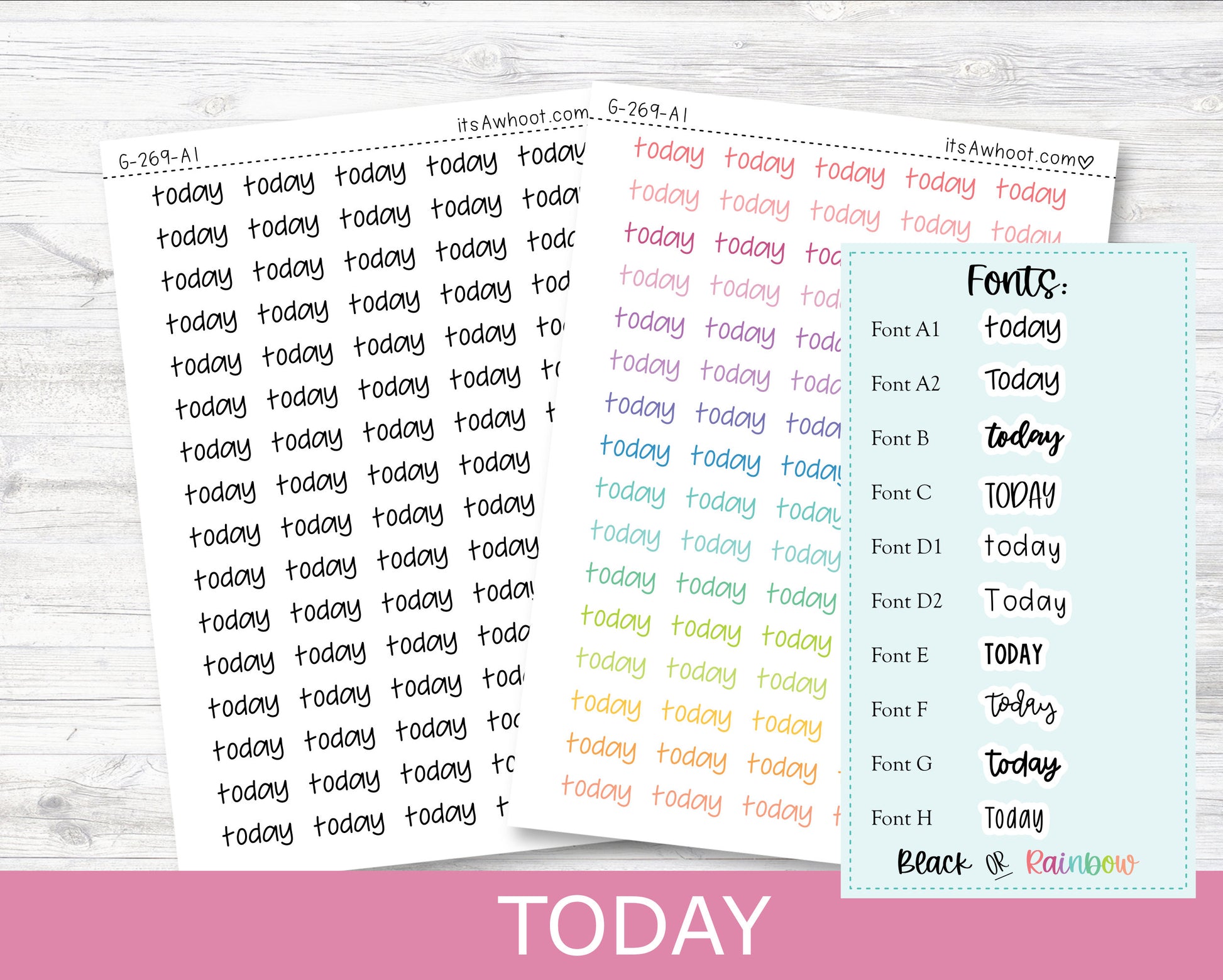 TODAY Script Planner Stickers - Multiple Fonts/Colors Available (G269)