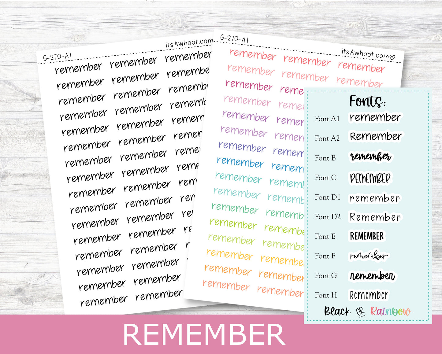 REMEMBER Script Planner Stickers - Multiple Fonts/Colors Available (G270)