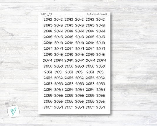Year Script Planner Stickers - 2042 - 2057 Stickers - SMALL (G061_22)