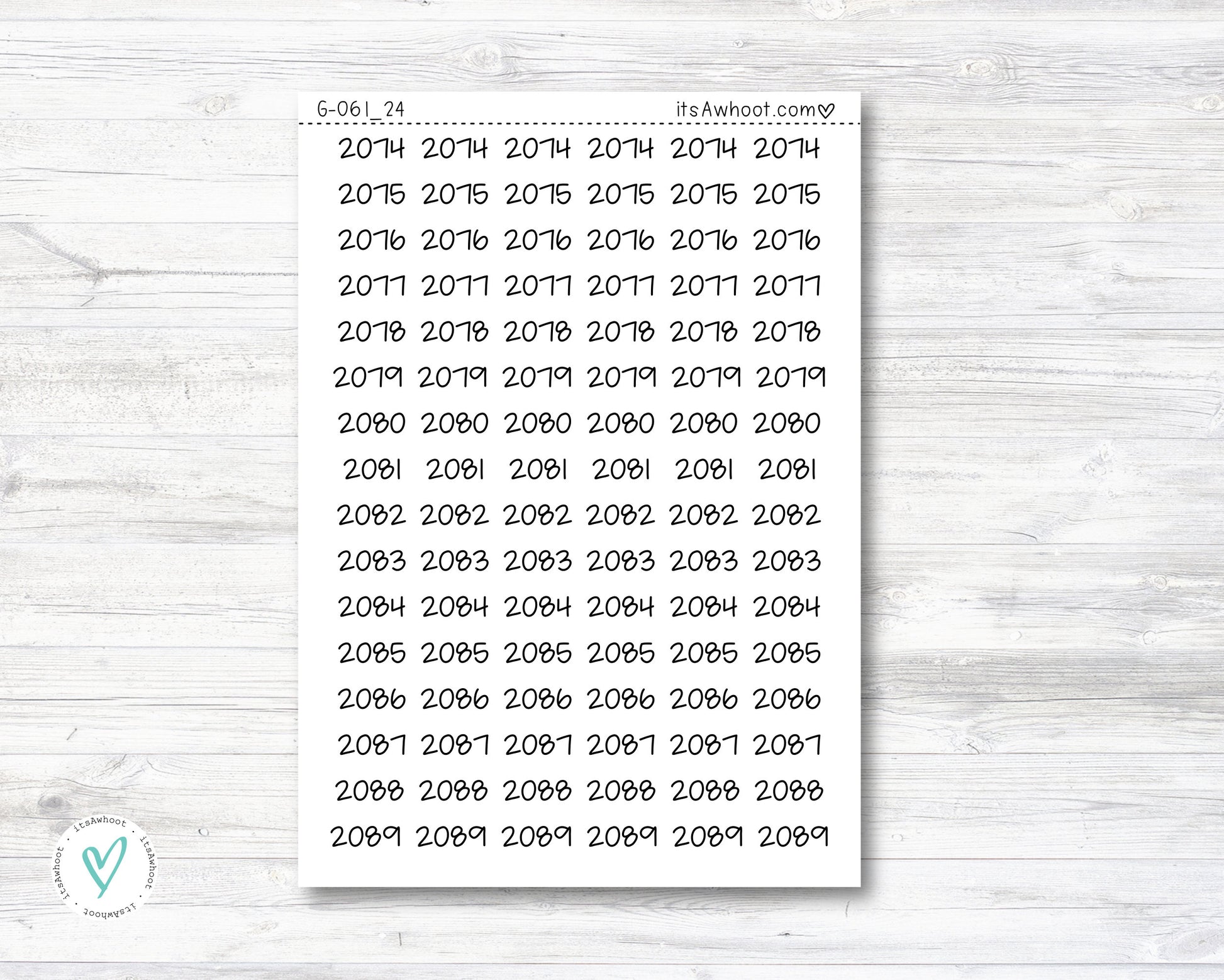 Year Script Planner Stickers - 2074 - 2089 Stickers - SMALL (G061_24)