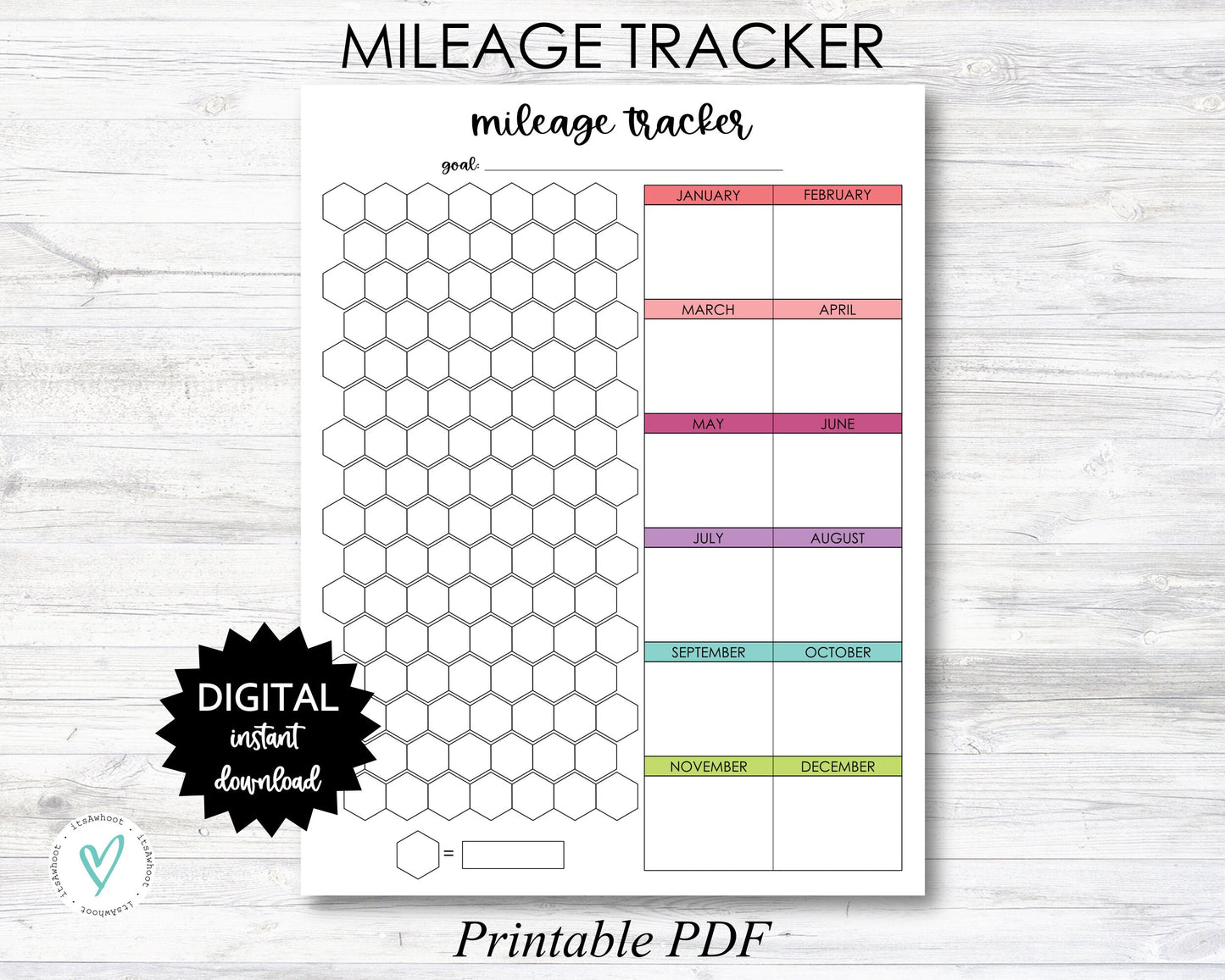 Mileage Tracker Printable, Year Mileage Tracker Digital Download Planner Page - PRINTABLE (N056)