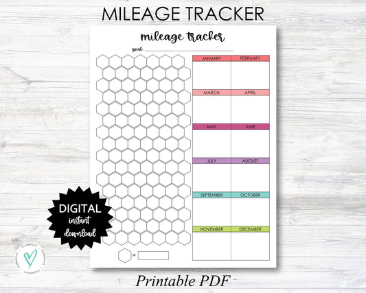 Mileage Tracker Printable, Year Mileage Tracker Digital Download Planner Page - PRINTABLE (N056)