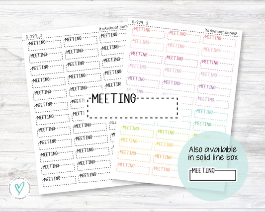 MEETING Quarter Box Label Planner Stickers - Dash or Solid (G229_2)