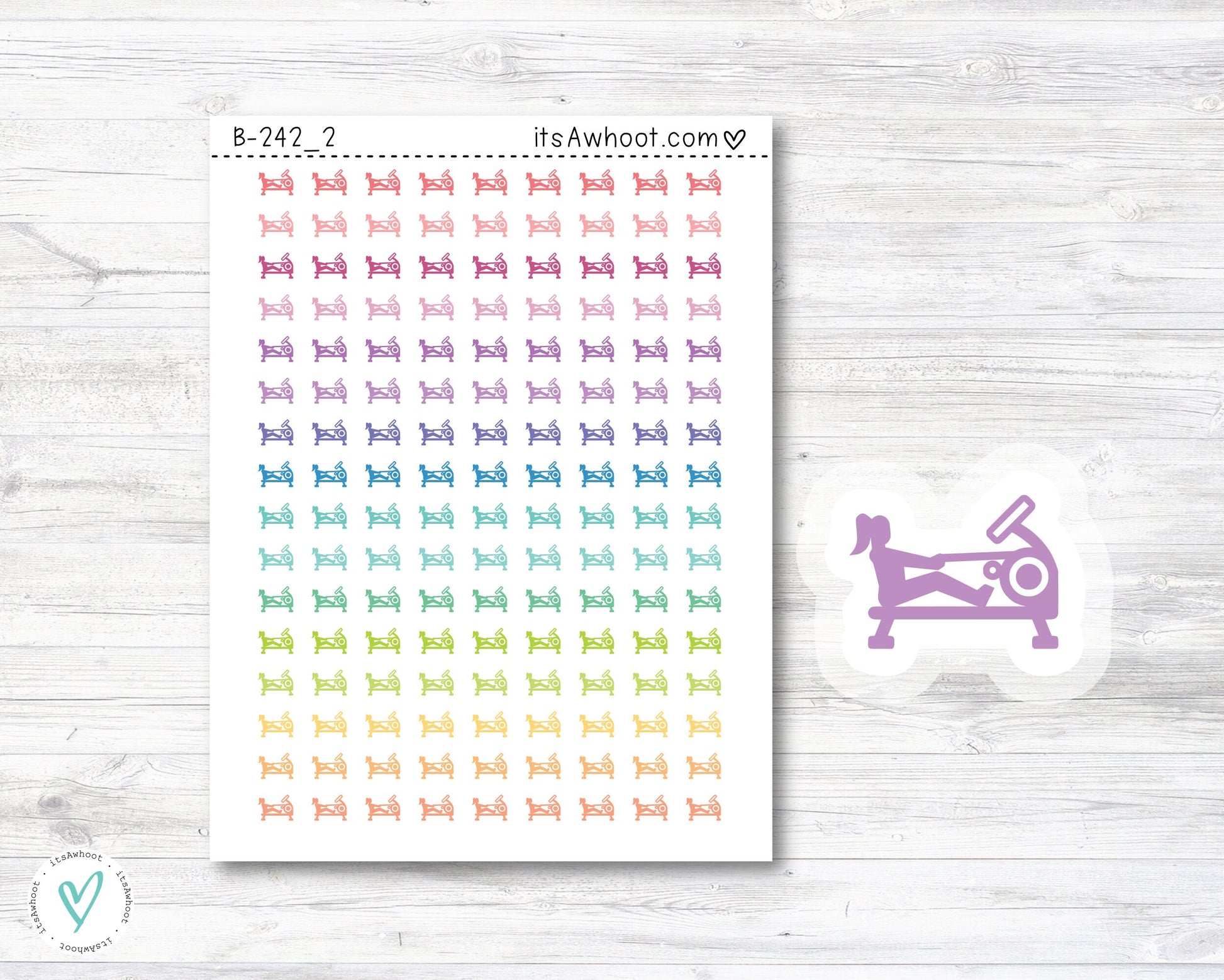 Rowing Machine Planner Stickers, Indoor Rowing Stickers, Rowing Icon Stickers - Mini .25" Tall (B242_2)