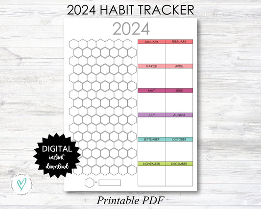 2024 Habit Tracker Printable, 2024 Tracker Digital Download Planner Page - PRINTABLE (N056_2)