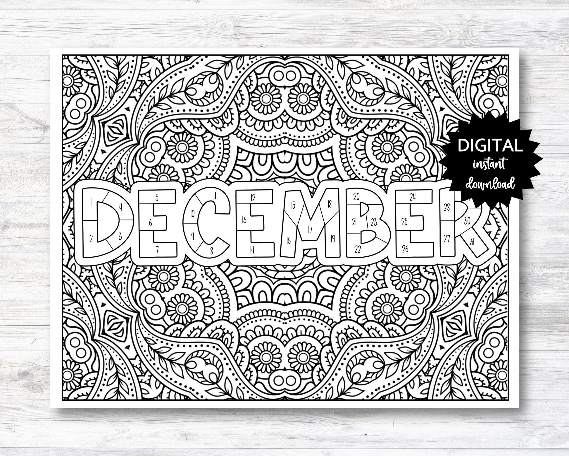 December Habit Tracker Coloring Sheet Printable, Month Habit Tracker Coloring Sheet, December Coloring Sheet - PRINTABLE (O013Dec)