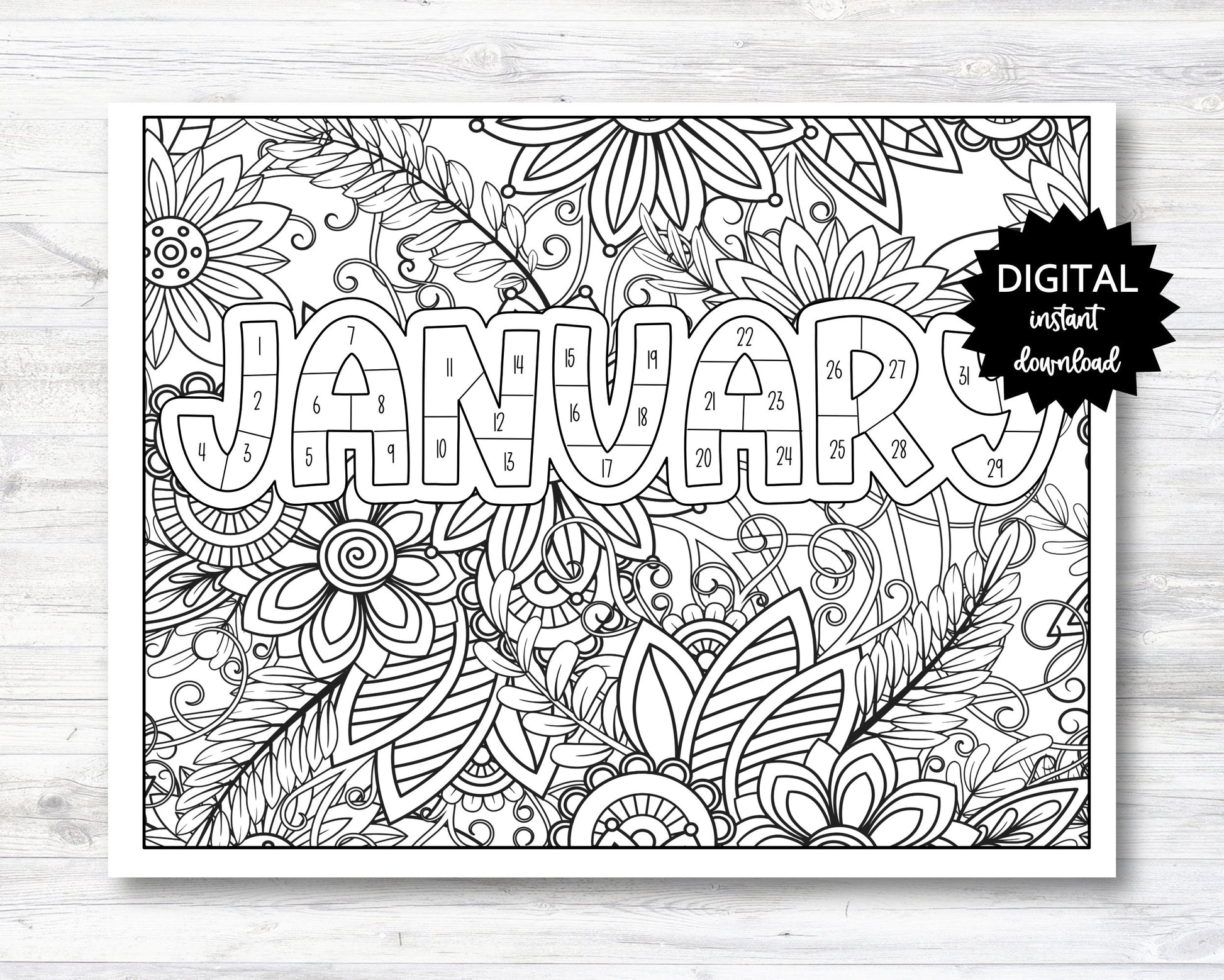 January Habit Tracker Coloring Sheet Printable, Month Habit Tracker Coloring Sheet, January Coloring Sheet - PRINTABLE (O013Jan)