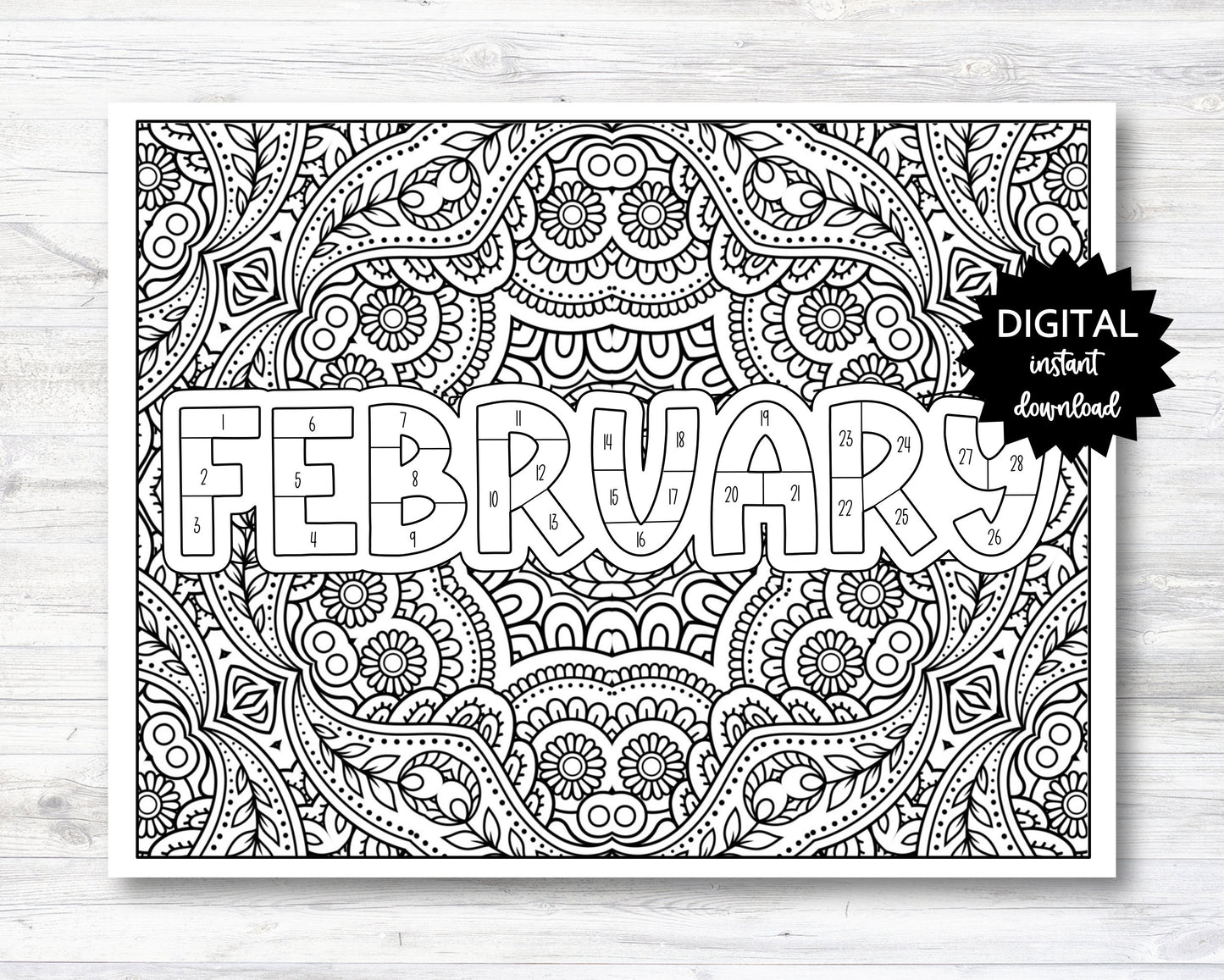 February Habit Tracker Coloring Sheet Printable, Month Habit Tracker Coloring Sheet, February Coloring Sheet - PRINTABLE (O013Feb)