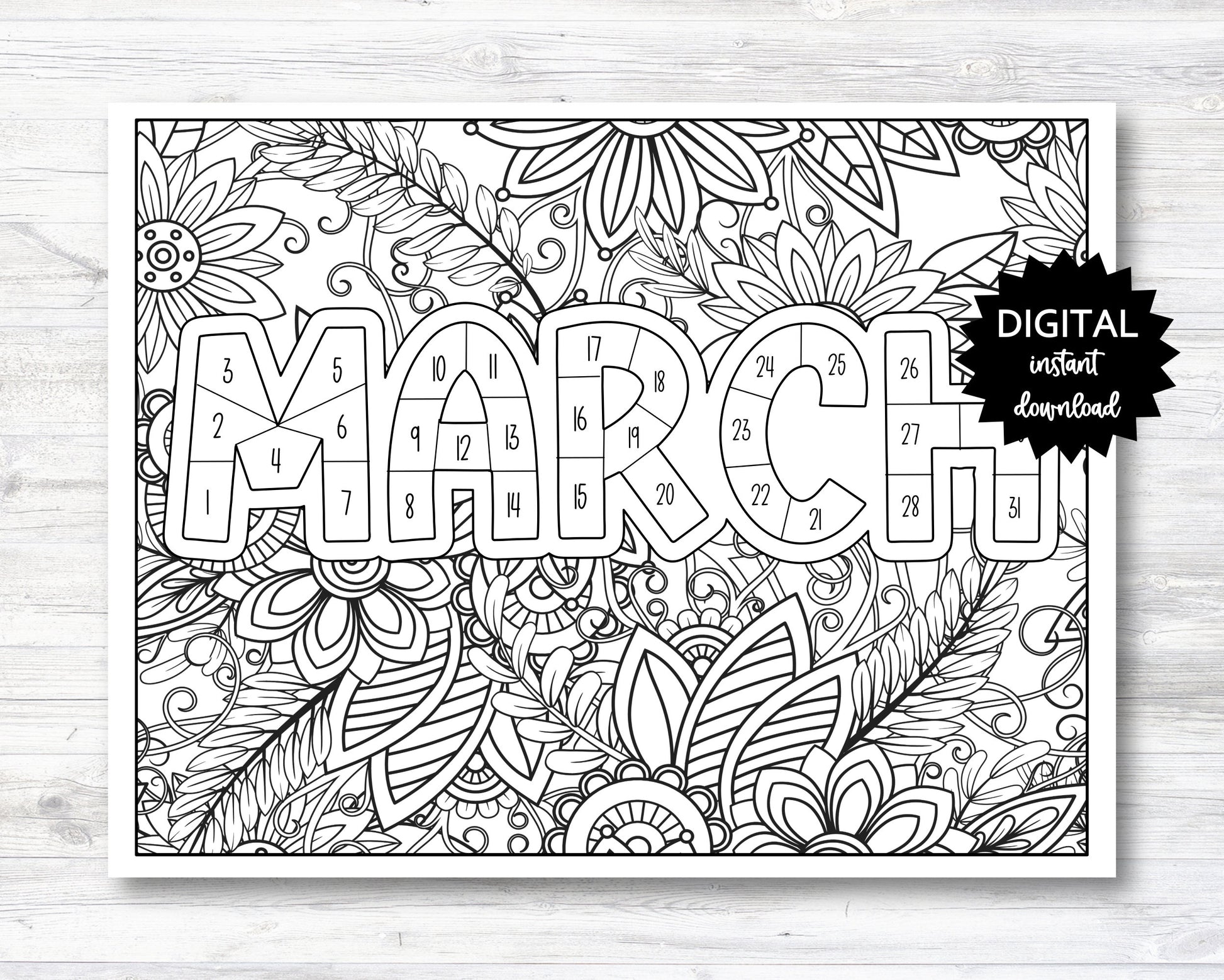 March Habit Tracker Coloring Sheet Printable, Month Habit Tracker Coloring Sheet, March Coloring Sheet - PRINTABLE (O013Mar)