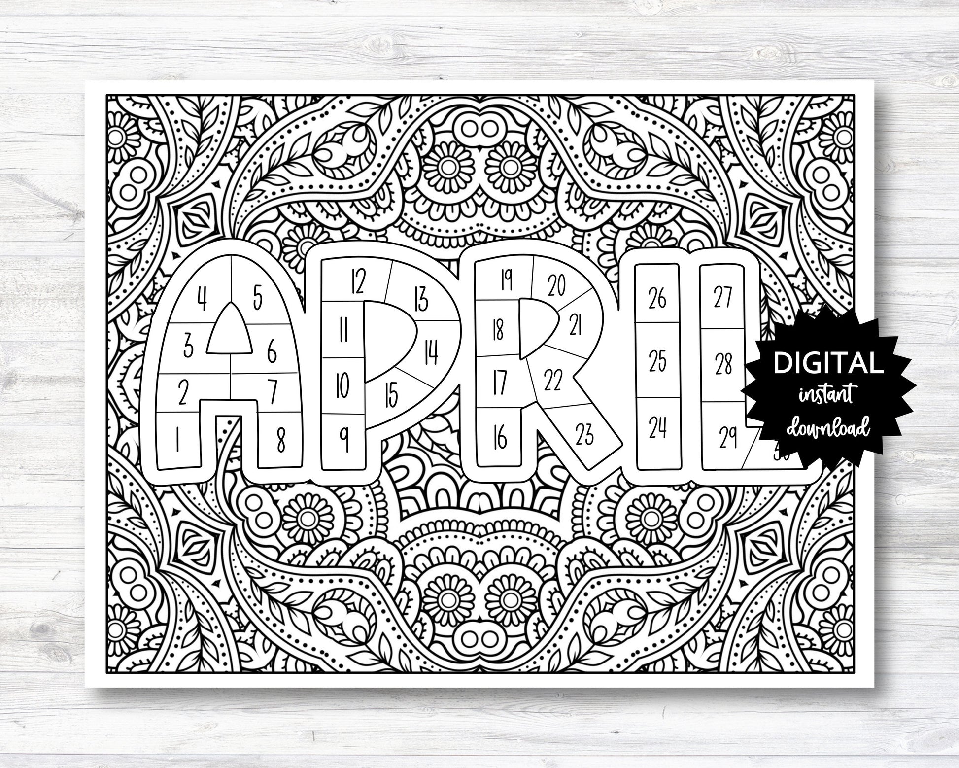 April Habit Tracker Coloring Sheet Printable, Month Habit Tracker Coloring Sheet, April Coloring Sheet - PRINTABLE (O013Apl)