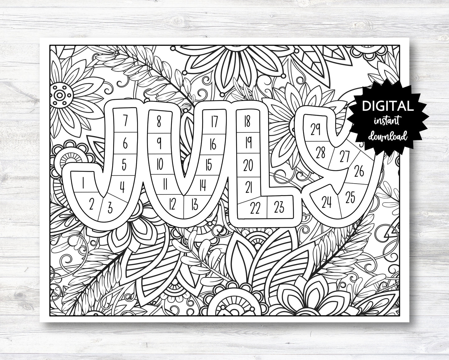 July Habit Tracker Coloring Sheet Printable, Month Habit Tracker Coloring Sheet, July Coloring Sheet - PRINTABLE (O013Jul)