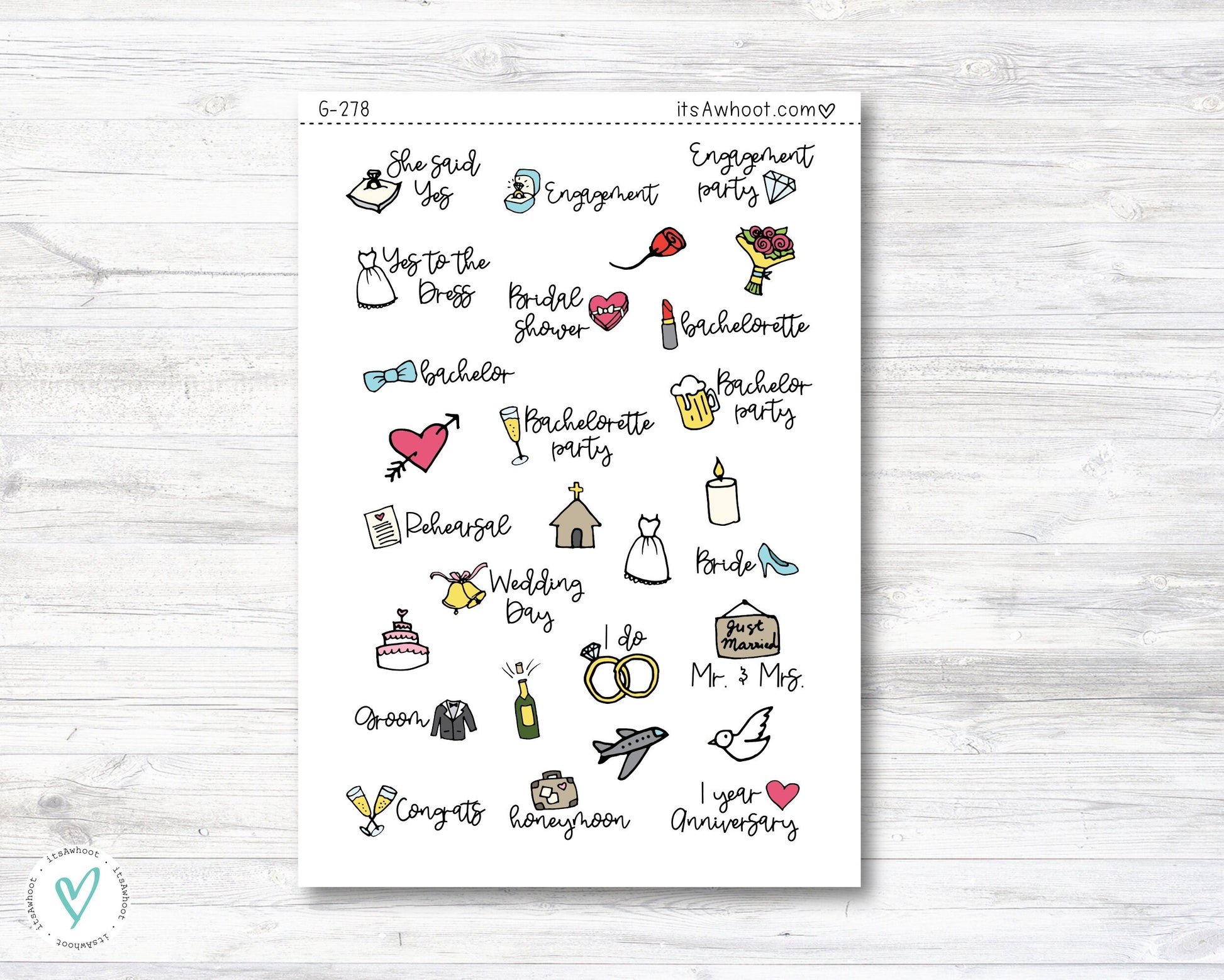 Wedding Planner Stickers - Doodle Wedding Stickers (G278)